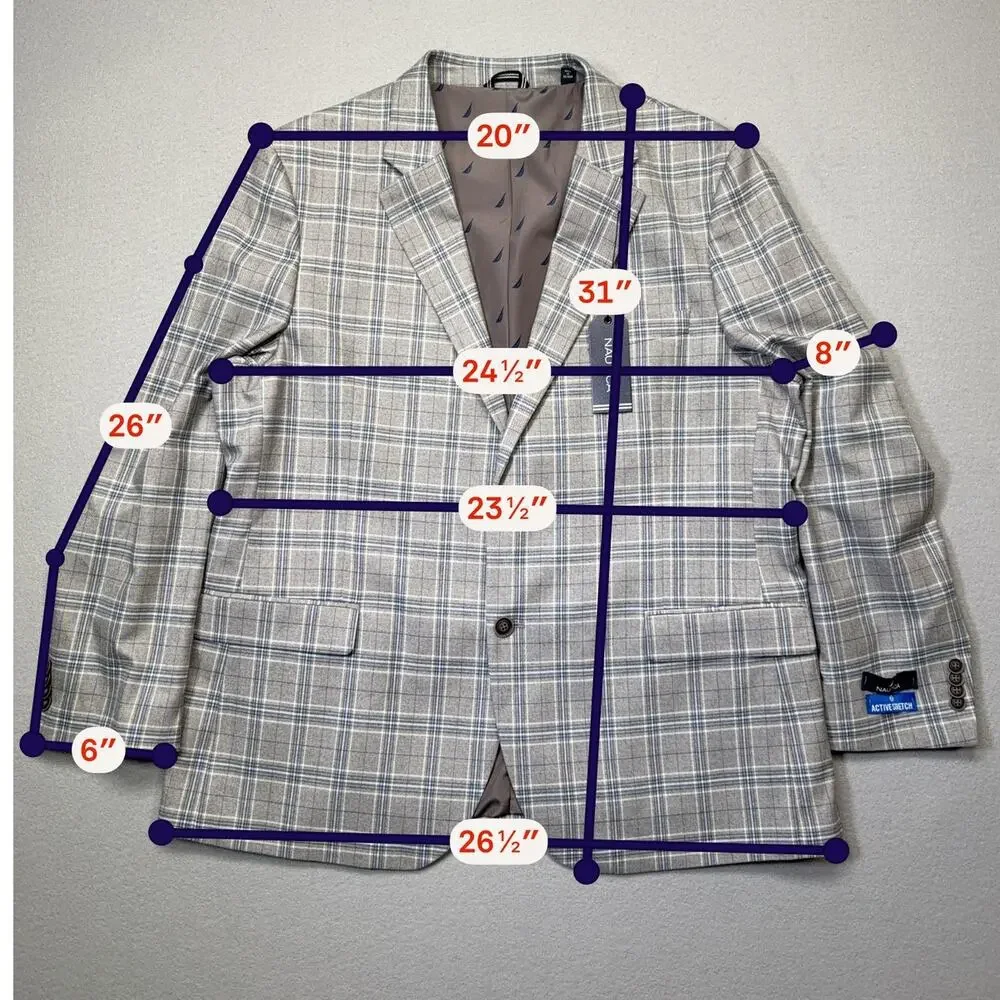 Nautica Men's Modern-Fit Sport Coat Grey Plaid 48R $250